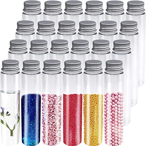 24 Pcs 115ml Test Tubes Clear Plastic Test Tubes with Caps Flat-Bottomed Bath