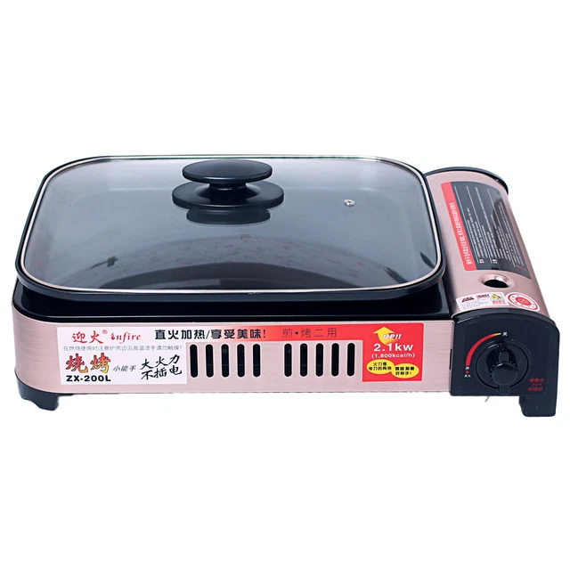 2in1 Gas Kocher Campingkocher + Grillpfanne Gasgrill Outdoor Camping Kocher