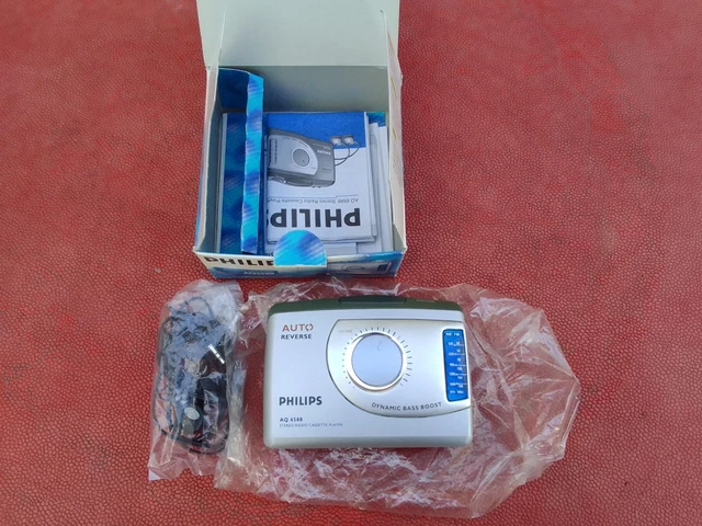 Walkman Philips AQ 6511 – Baladeur Cassette Vintage, Avec Boîte, Gris, Fonctionnel