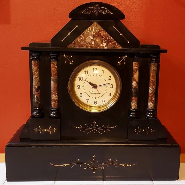 ANTIQUE BLACK SLATE Mantel Clock Marble Ingraham £97.15 PicClick UK