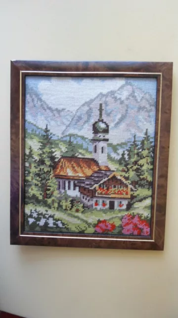 Wandbild  Gobelin-Bild handgestickt mit Holzrahmen Größe 34,5 x 29,5 cm