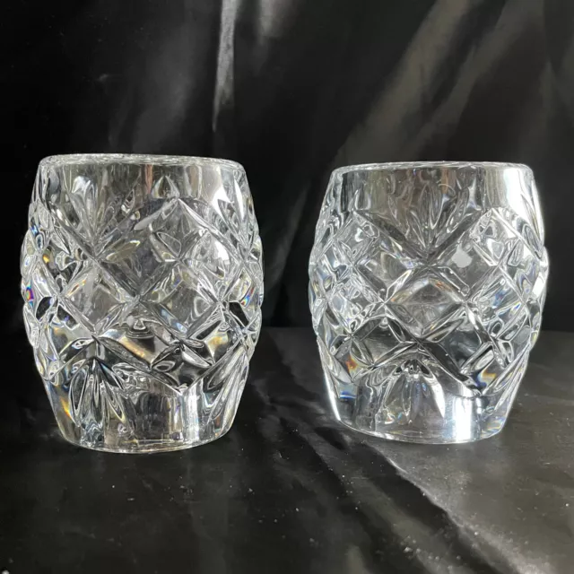 Two Vintage Lead Crystal glass Tea Light 3" Votive Candle Holders with Candles