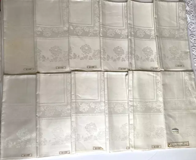 SET of 12 ALL LINEN Made in Ireland NAPKINS DOUBLE DAMASK HAND HEMMED 22x22" NOS