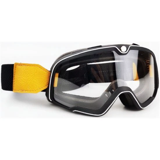 Occhiali Retro Moto Marrone Schermo Trasparente