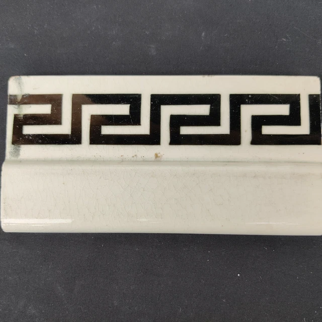 Vintage Black White Majolica Art Nouveau 6 x 3 Architecture Tile Japan CT65 3