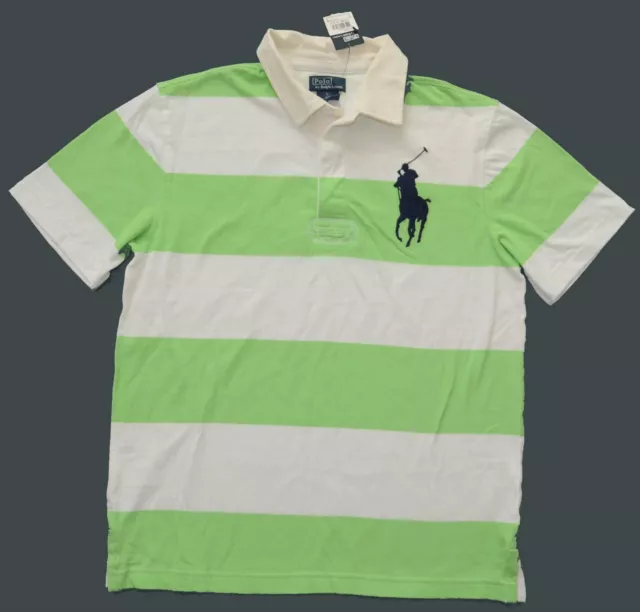 New Boys XL 8/20 Polo Ralph Lauren Kids Rugby Shirt Big pony green stripes