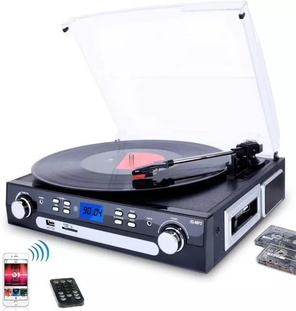 Vinyl Record Player, Bluetooth Turntable With Stereo Speakers, DIGITNOW!