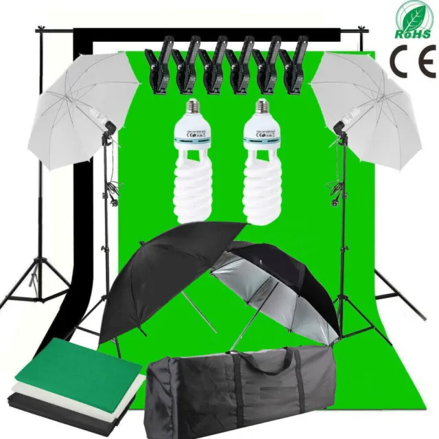 Photo Studio Continuou Lighting Kit Umbrella Backdrop Background Light Stand Set