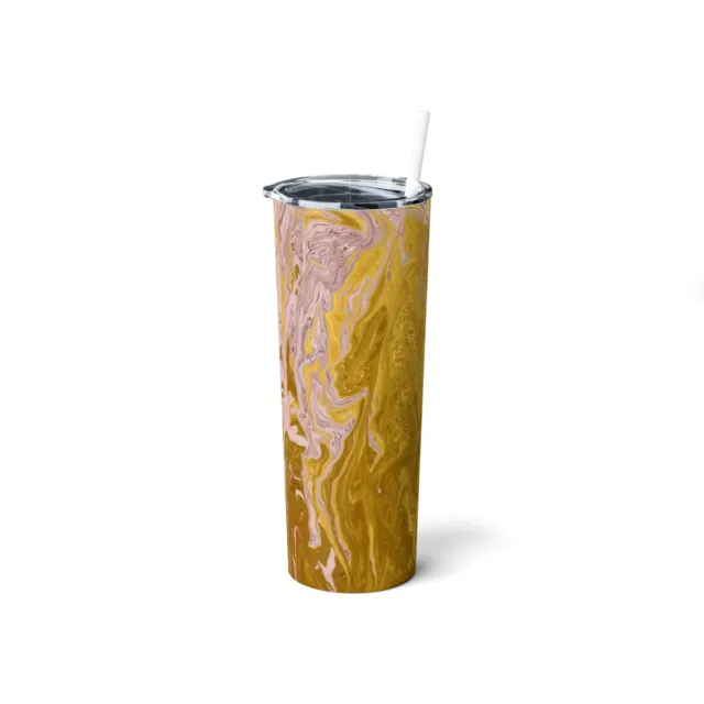 Vaso de acero delgado dorado y rosa con paja, 20 oz