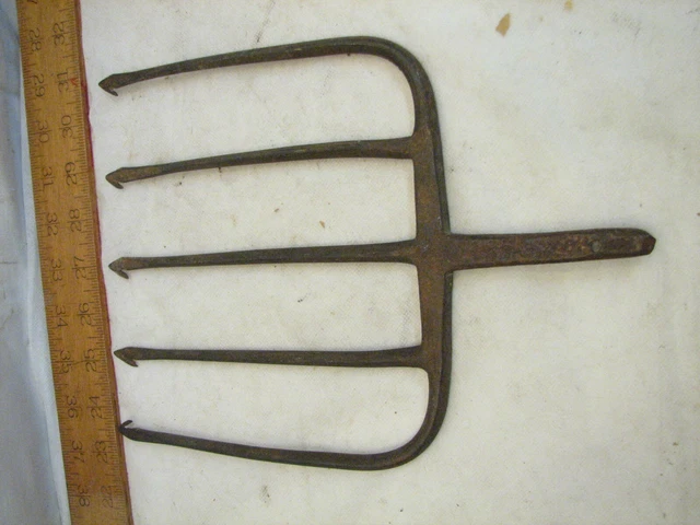 Lg Early 5-Tine Fish Eel Frog Gig Tool Spear Head Hand Forged Fishing Tool Fork Lg Early 5-Tine Fish Eel Frog Gig Tool Spear Head Hand Forged Fishing Tool Fork