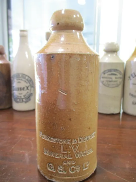 Folkstone & District L.v. Mineral Water And G.s. Co. Ld Stoneware Bottle Blobtop