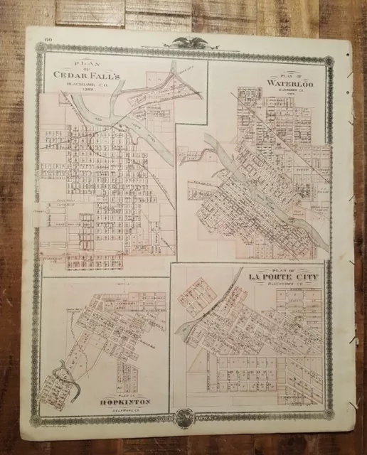 NICE ANTIQUE MAP - PLAN OF CEDAR FALLS/WATERLOO IOWA - Andreas Atlas Co. 1875