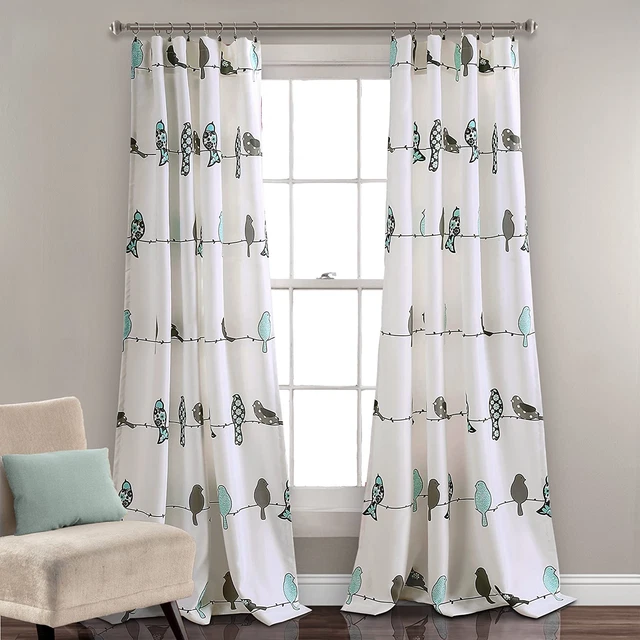 Lush Decor Rowley Birds Curtains Room Darkening Window Panel Set for Living, Din