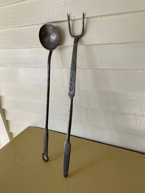 Early 19th Century American Hand Forged Wrought Iron Cooking Fork and Ladle 3