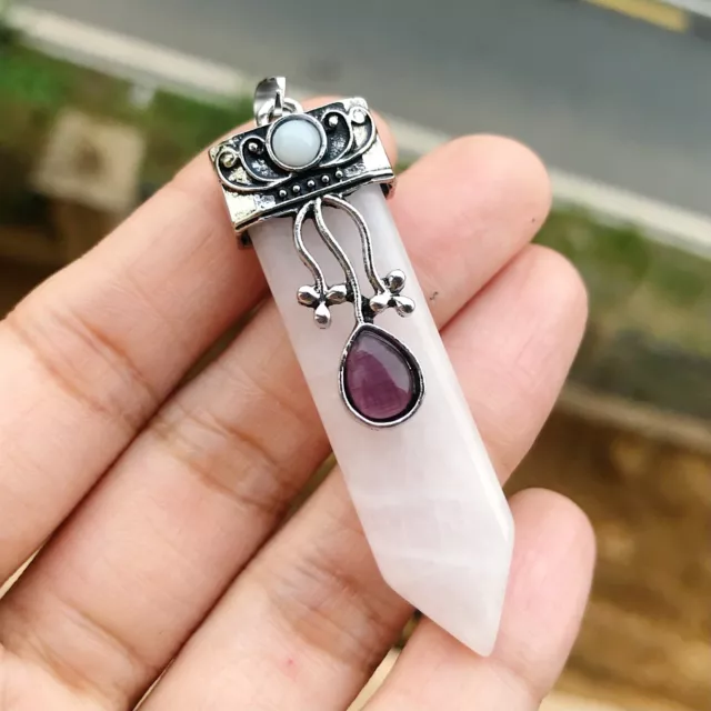 Rose Quartz Gems Stone Sword Pendant Prism Chakra Reiki Healing Amulet