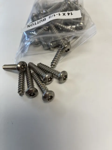 Lot of 50 Stainless Security Button Pin Head Sheet Metal Screws #14 x 1-1/2 Torx 2