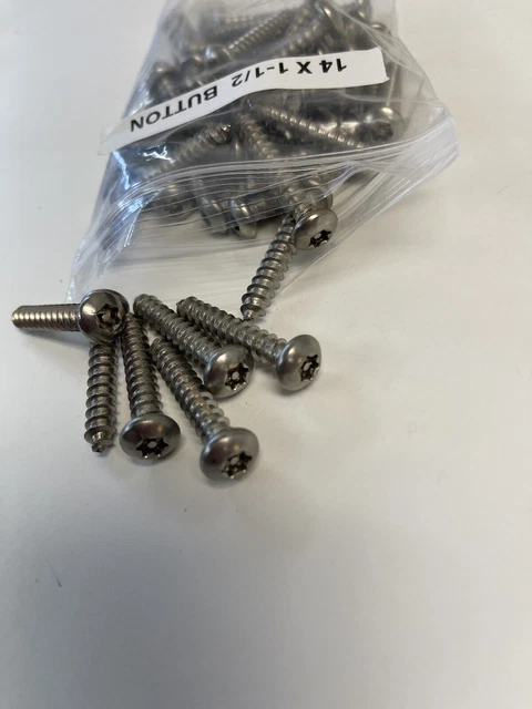 Lot of 50 Stainless Security Button Pin Head Sheet Metal Screws #14 x 1-1/2 Torx 2