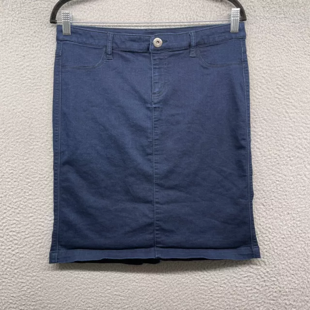 Style Co Womens Skirt Knee Length Canvas Blue Button Zip Cotton Blend Size 10P