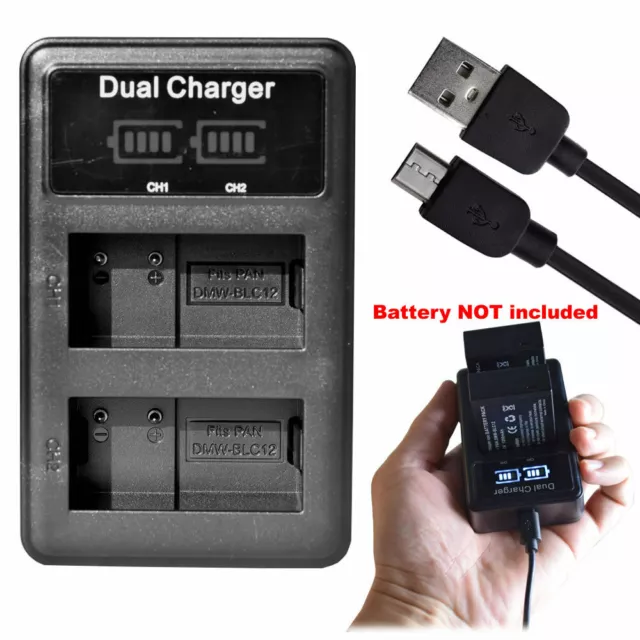 LCD DUAL Charger for Panasonic Lumix DMC-FZ200 FZ300 FZ1000 DMW-BLC12 PP Battery