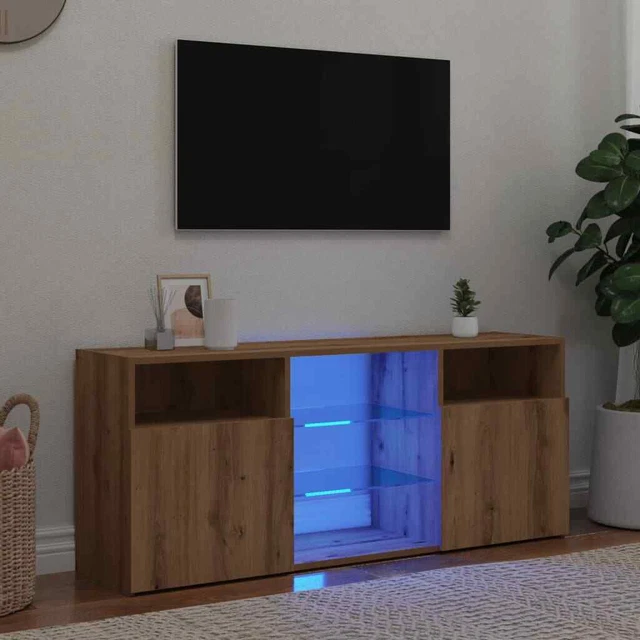 Mobile TV Con Luci LED RGB In Legno Multistrato - Rovere Nero, 120x30x50 Cm, Con Ampio Ripiano