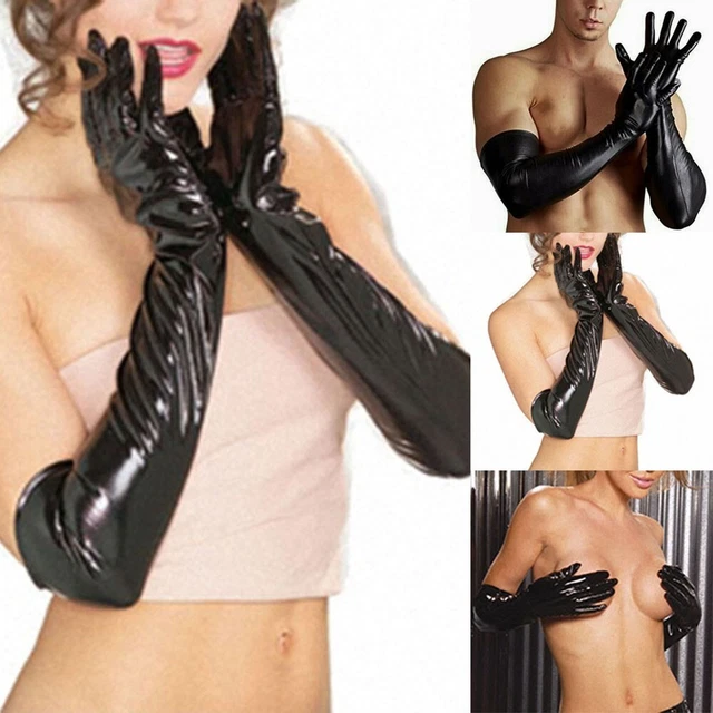 Guanti lunghi da uomo eleganti e flessibili in finta pelle perfetti per feste