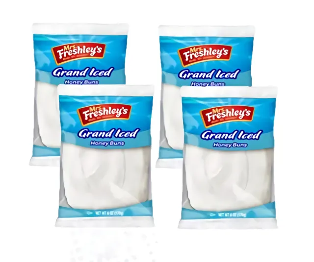 Mrs.Freshley's Grande Blanc Glacé Miel Chignons, Individuel Emballé, 177ml Pack 4