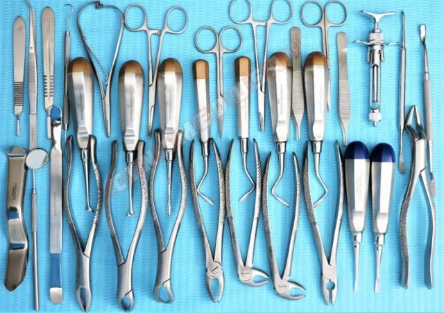 Kit D'instruments Allemand 74 Pièces Chirurgie Dentaire Buccale Extraction Ascenseurs Forceps