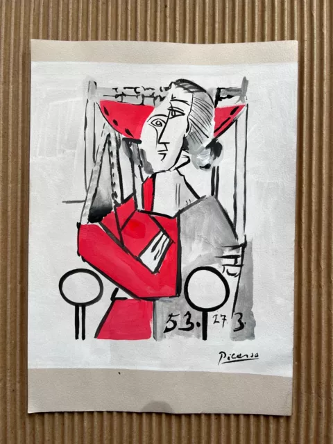 PABLO PICASSO Drawing on paper (Handmade) signed and stamped vtg art