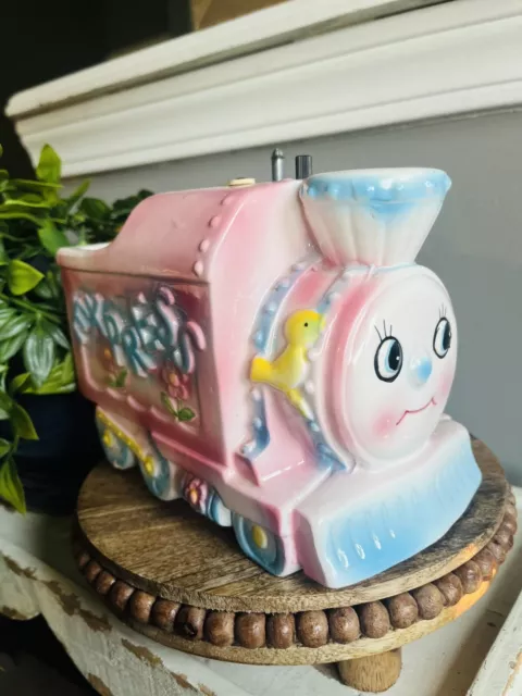 Ceramic Thomas Train Music Box Planter Baby Pink Blue Plays Lullaby Music LUV