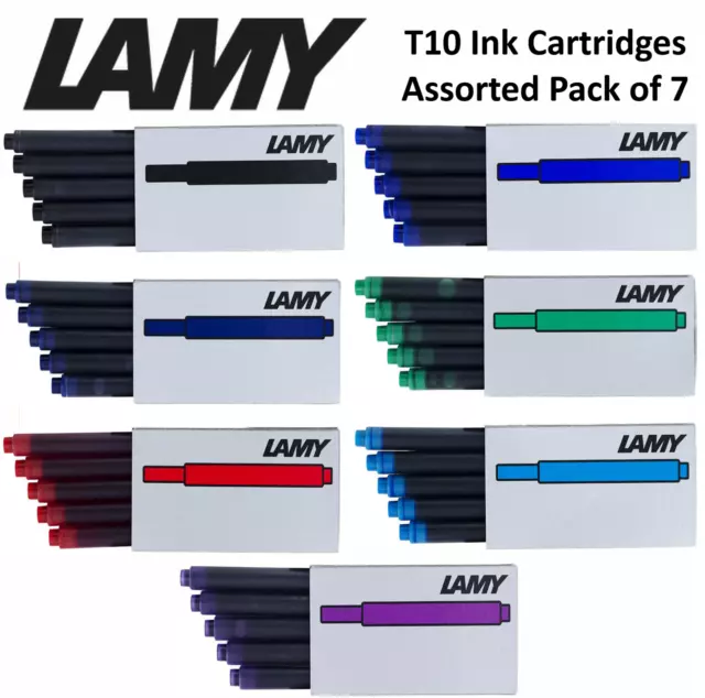 LAMY T10 Ink Cartridge Fountain Pen Refill - Assorted Pack of 7 Colours