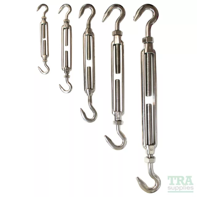 Stainless Steel Open Body Turnbuckle Hook & Hook Wire Rope Rigging Screw AISI316