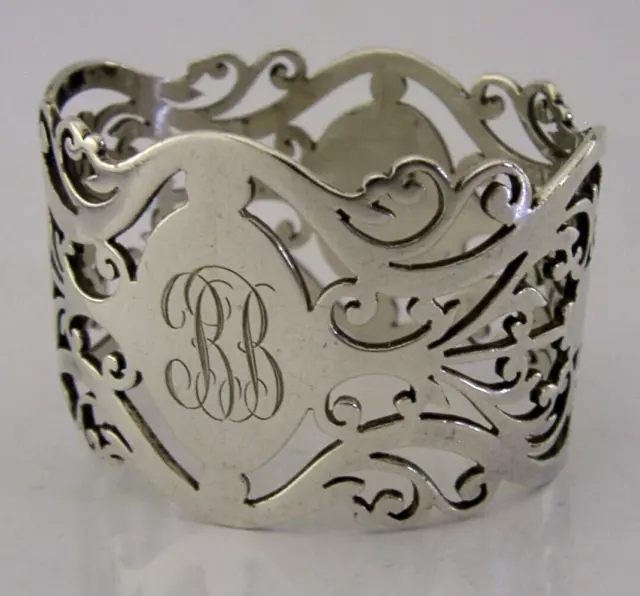 PRETTY ENGLISH SOLID STERLING SILVER ART NOUVEAU NAPKIN RING 1924 ANTIQUE 36g 3