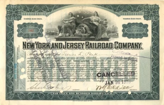 W. G. McAdoo signed New York and Jersey Railroad Co. - Autograph Railway Stock C