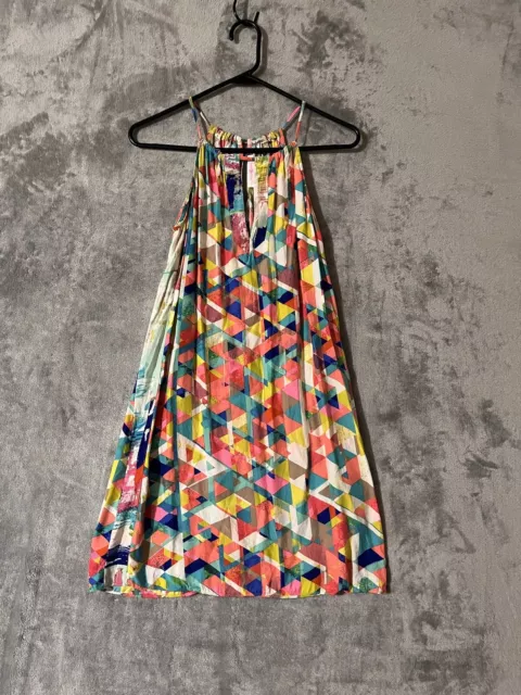 Alice Trixie Silk Dress Womens Small Halter Mini Colorful Geometric Print