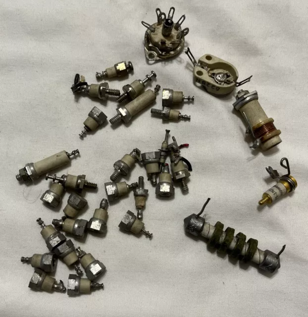 Lot of 32 Vintage Ceramic Microwave Diodes Connectors Parts and Pieces Used