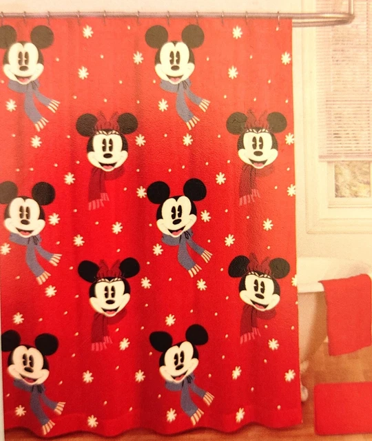 Disney Mickey Mouse & Minnie Christmas Scarf Red Fabric Shower Curtain Scarves