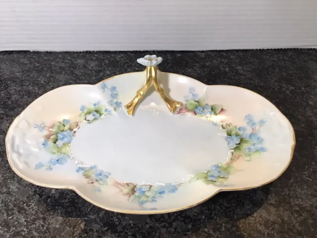 Antique William Guerin & Co Limoges France Tray, Forget Me Not With Handle