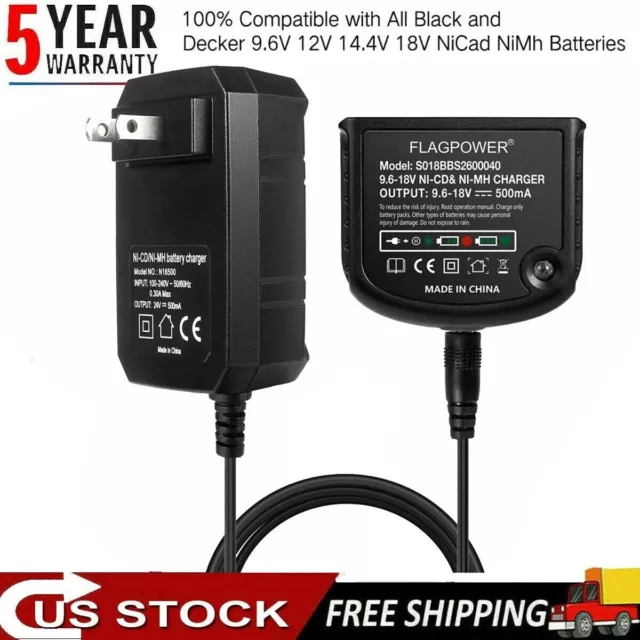 2 Pack 4.5Ah HPB18 Ni-Mh Battery Fast Charger for Black and Decker 9.6-24V  Batteries and Battery Replacement for Black and Decker 18V Battery