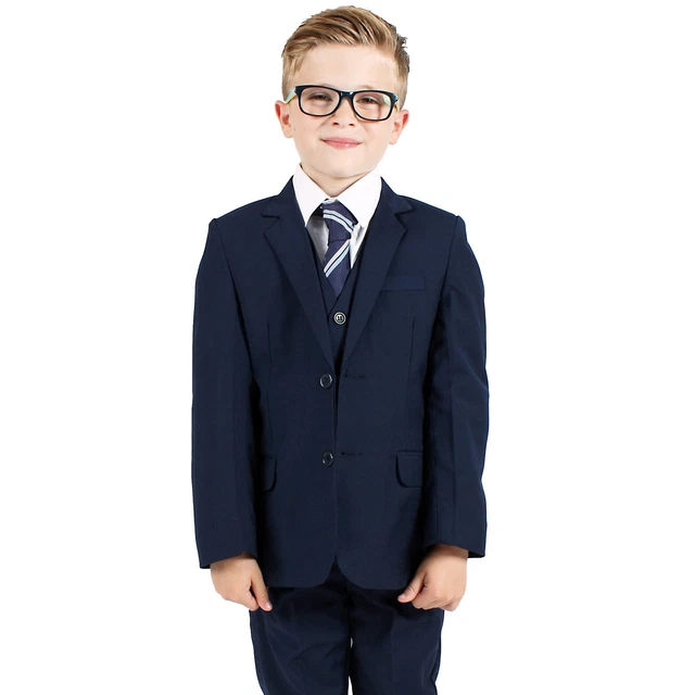 Boys Suits Boys Navy Suit Blue Suit 5pc Slim Fit Wedding PageBoy Formal Party