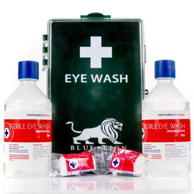 EYE WASH EMERGENCY TREATMENT KIT + WALL BRACKET Sterile Saline Work First Aid