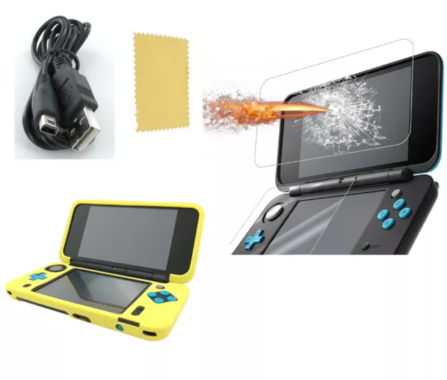 Pack Nintendo New 2DS XL Housse silicone - Chargeur - Protection en verre trempé