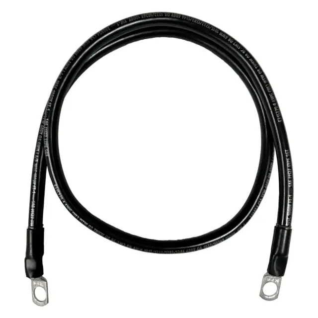 Marine Battery Cable, 4 AWG, Tinned Copper w/ Black PVC, 36" Length, 3/8" Lugs