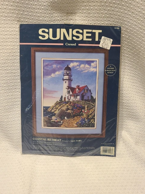 Vintage 1997 SUNSET Crewel Embroidery Kit ~ Coastal Retreat~ LIGHTHOUSE Ocean