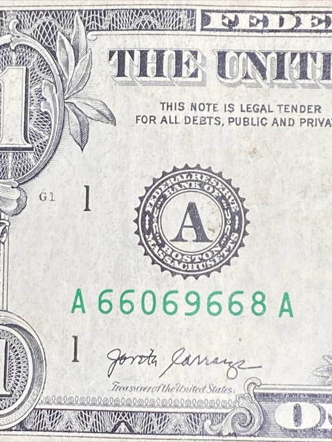 Series 2017 $1 Dollar Bill A66069668. 5 of a Kind. contains 2 pairs together.