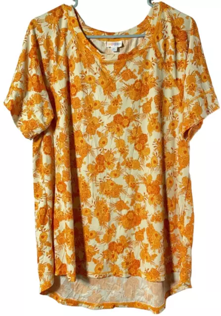 LuLaRoe Womens short sleeve white/orange floral blouse, size Extra Large (XL)