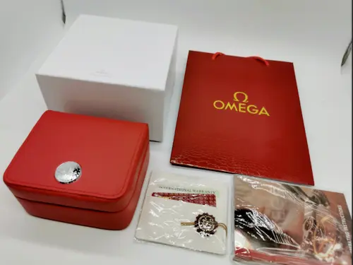 Caja de reloj de cuero rojo Omega genuino, juego completo como colección o...