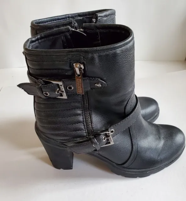 GUESS HEELED BLACK Biker Style Boots Women's Size 8 Faux Leather Zip Up ...
