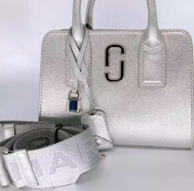 MARC JACOBS Little Big Shot Silver Satchel Shoulder bag Purse, Brand NWT 2