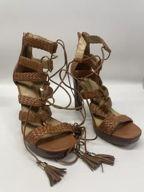 Michael Kors Leather Strap Sandals Chunky Heel See Pics Size 9M