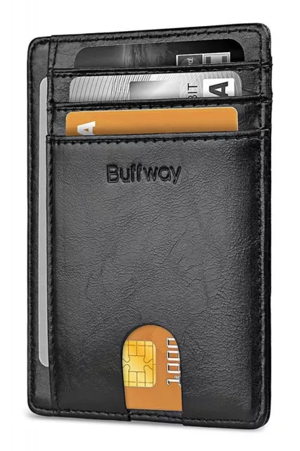 Buffway Slim mini ID holder card case front pocket Leather Wallet for Men Women